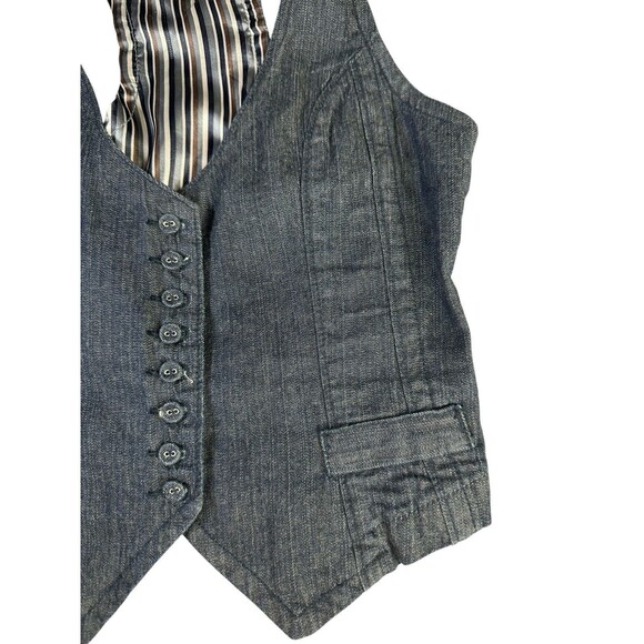Y2K Vintage WET SEAL Vest Denim Striped Buttons Sz XS - Picture 3 of 9